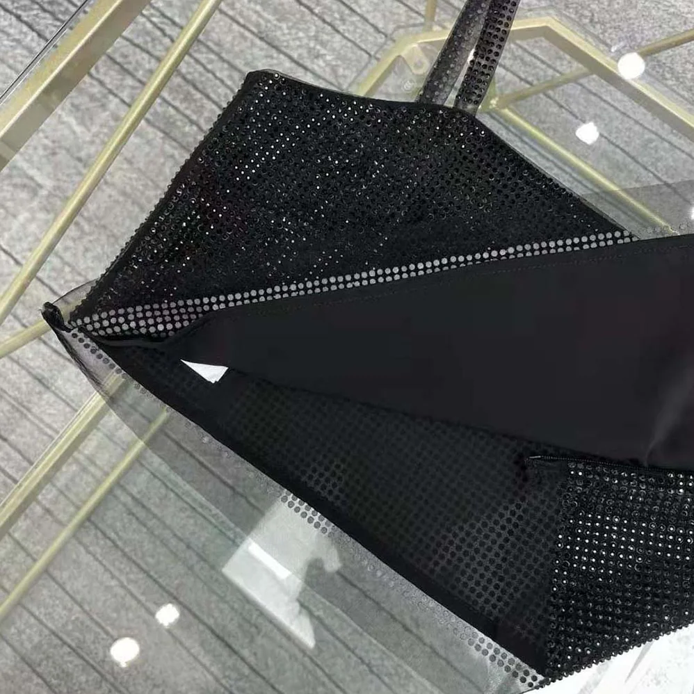 Prada Tulle Crop Top with Crystals for Women in Black Prada Tulle Crop Top with Crystals for Women in Black