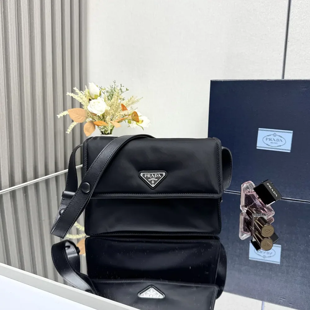 Prada Small Padded Re-Nylon Shoulder Bag for Women in Black