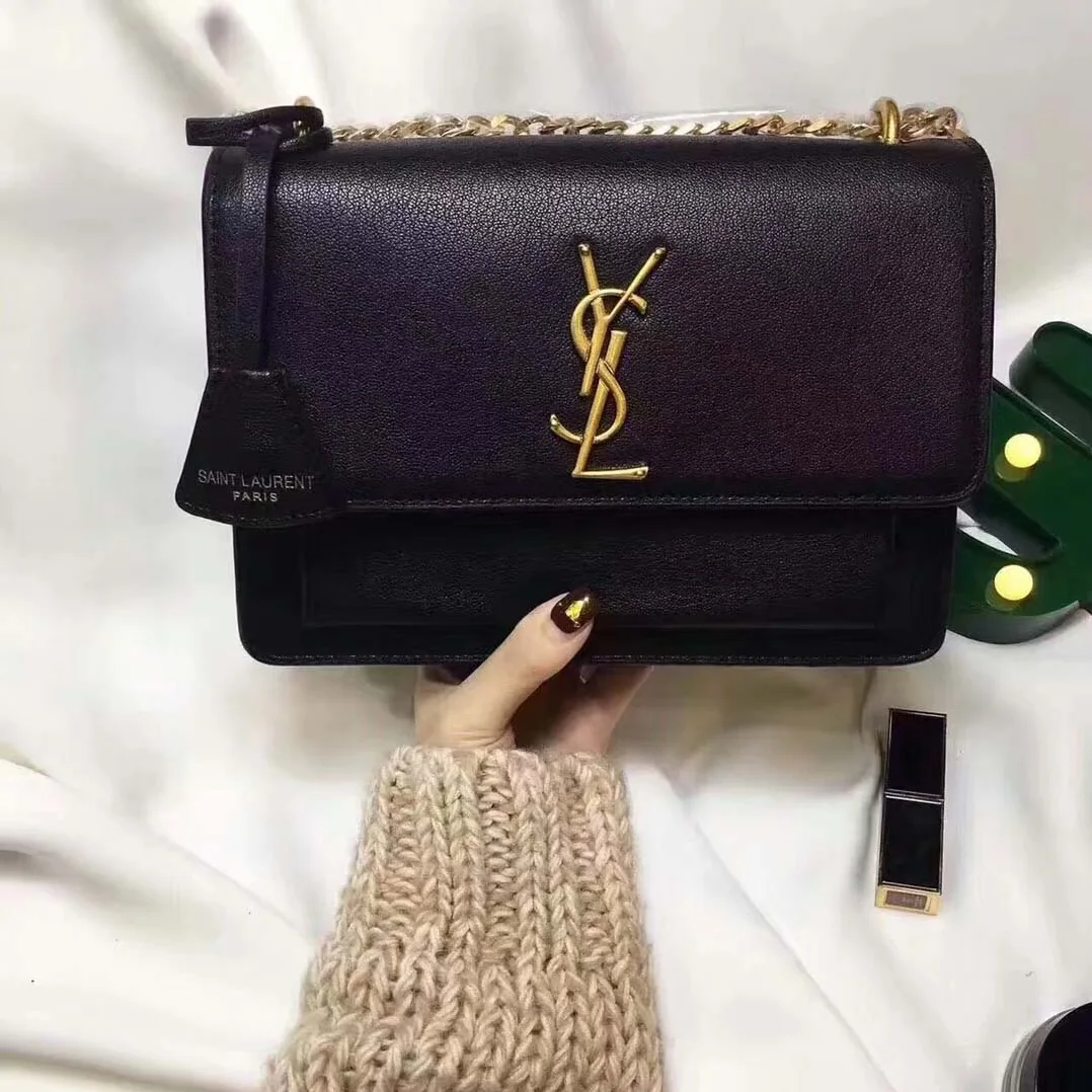 Saint Laurent YSL Medium Sunset Bag in Calfskin Leather in Black Saint Laurent YSL Medium Sunset Bag in Calfskin Leather in Black