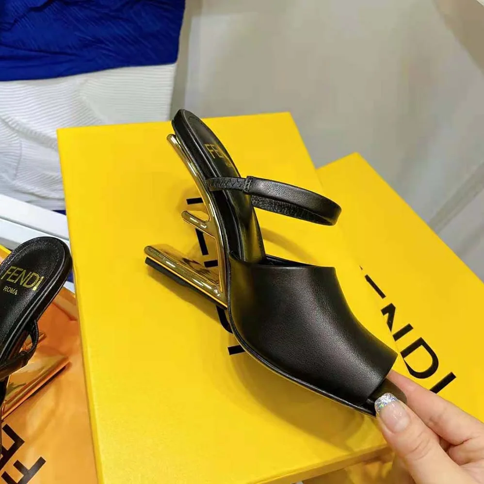 Fendi First Black Leather High for Women in Heeled Sandals Fendi First Black Leather High for Women in Heeled Sandals