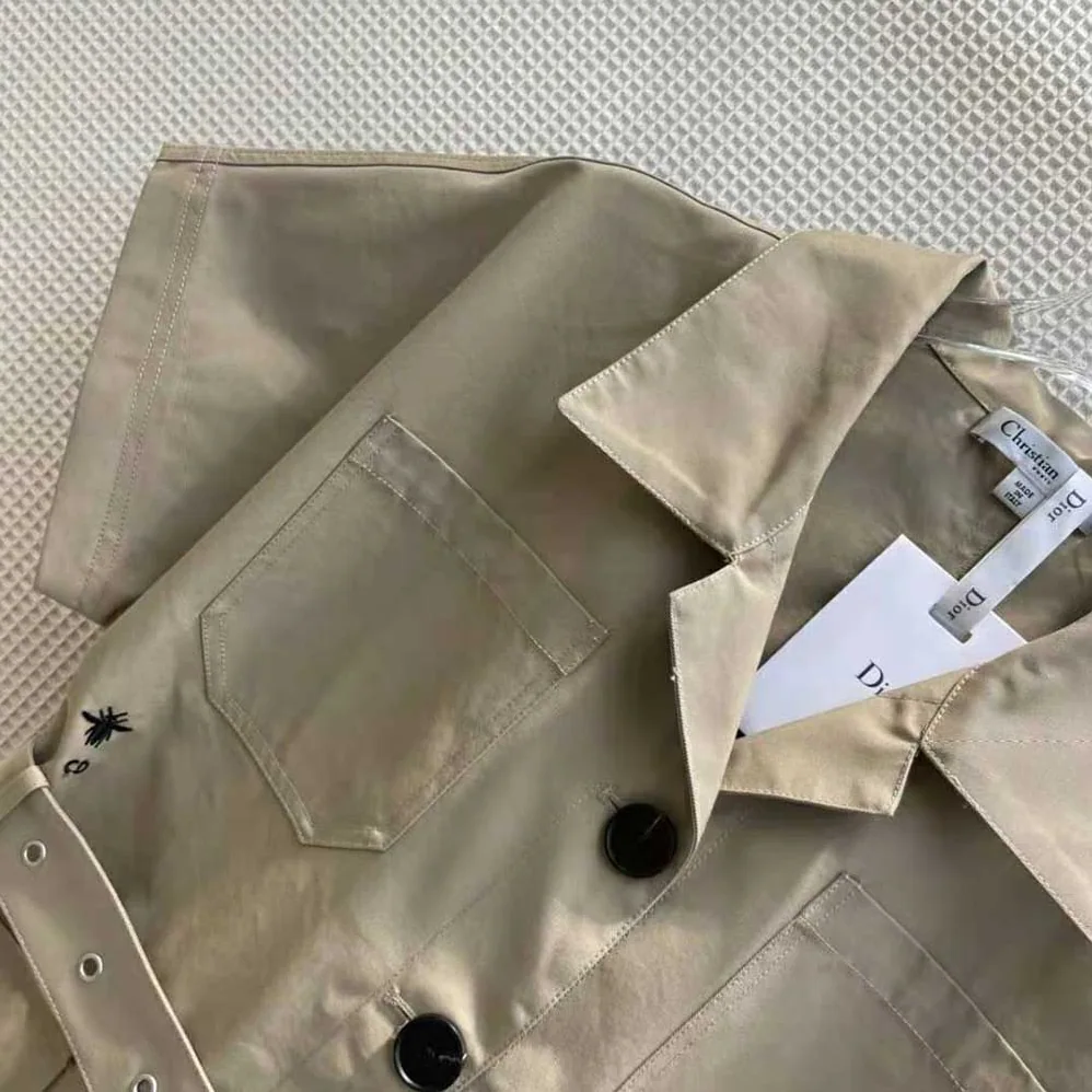 Dior Short-Sleeved Belted Jacket Beige Cotton Gabardine for Women