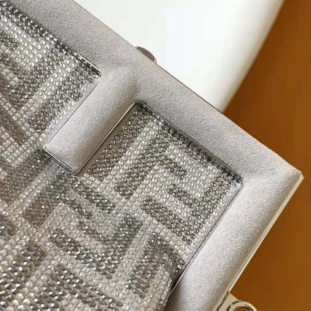 Fendi First Small Silver Leather Bag with Crystal FF Motif for Women Fendi First Small Silver Leather Bag with Crystal FF Motif for Women