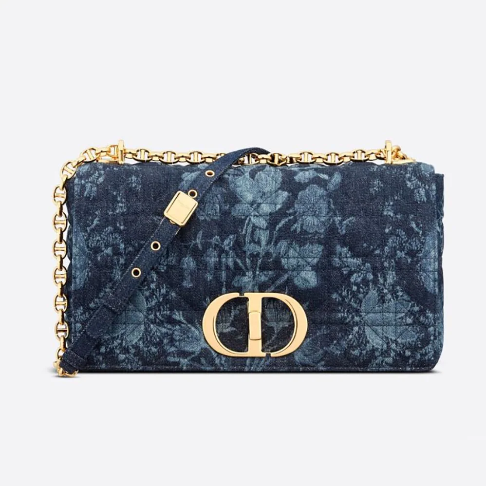 Dior Large Dior Caro Bag Blue Dior Flowers Cannage Denim for Women Dior Large Dior Caro Bag Blue Dior Flowers Cannage Denim for Women