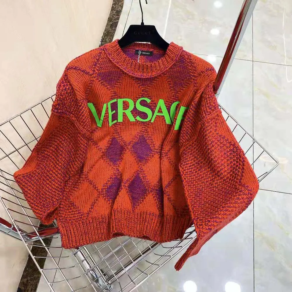 Versace Logo Argyle Wool and Alpaca Sweater for Women Versace Logo Argyle Wool and Alpaca Sweater for Women