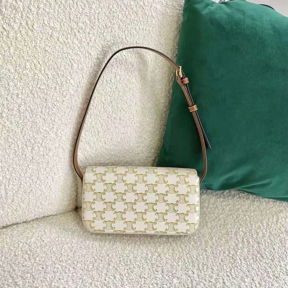 Celine Triomphe Shoulder Bag in Triomphe Canvas and Calfksin for Women in White
