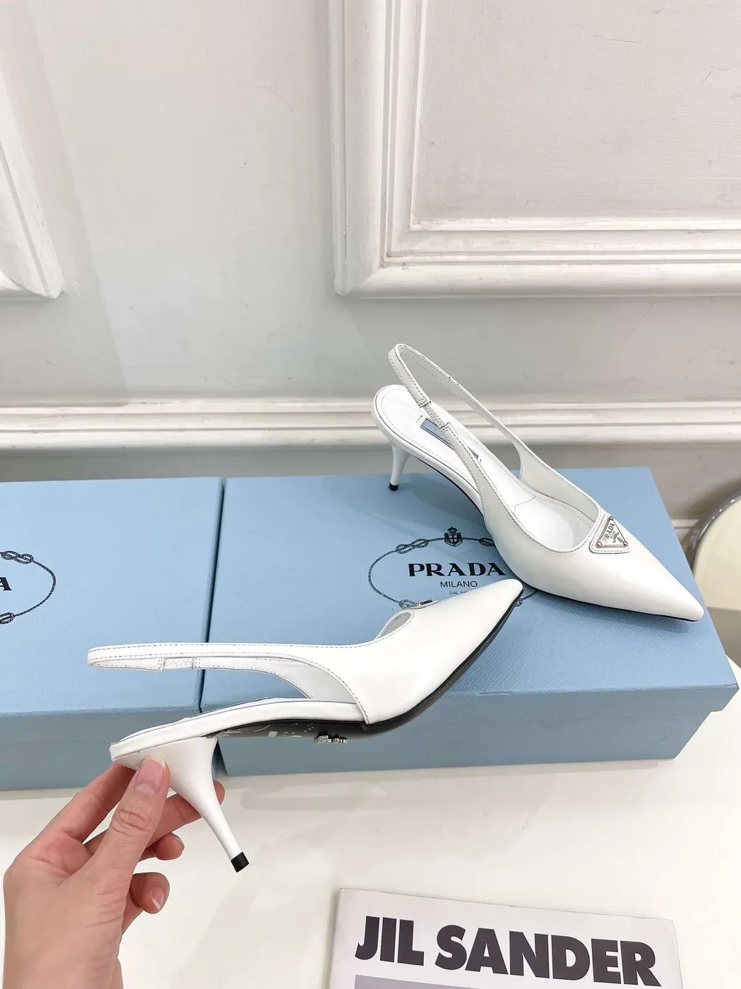 Prada Slingback Spike Pumps White Prada Slingback Spike Pumps White