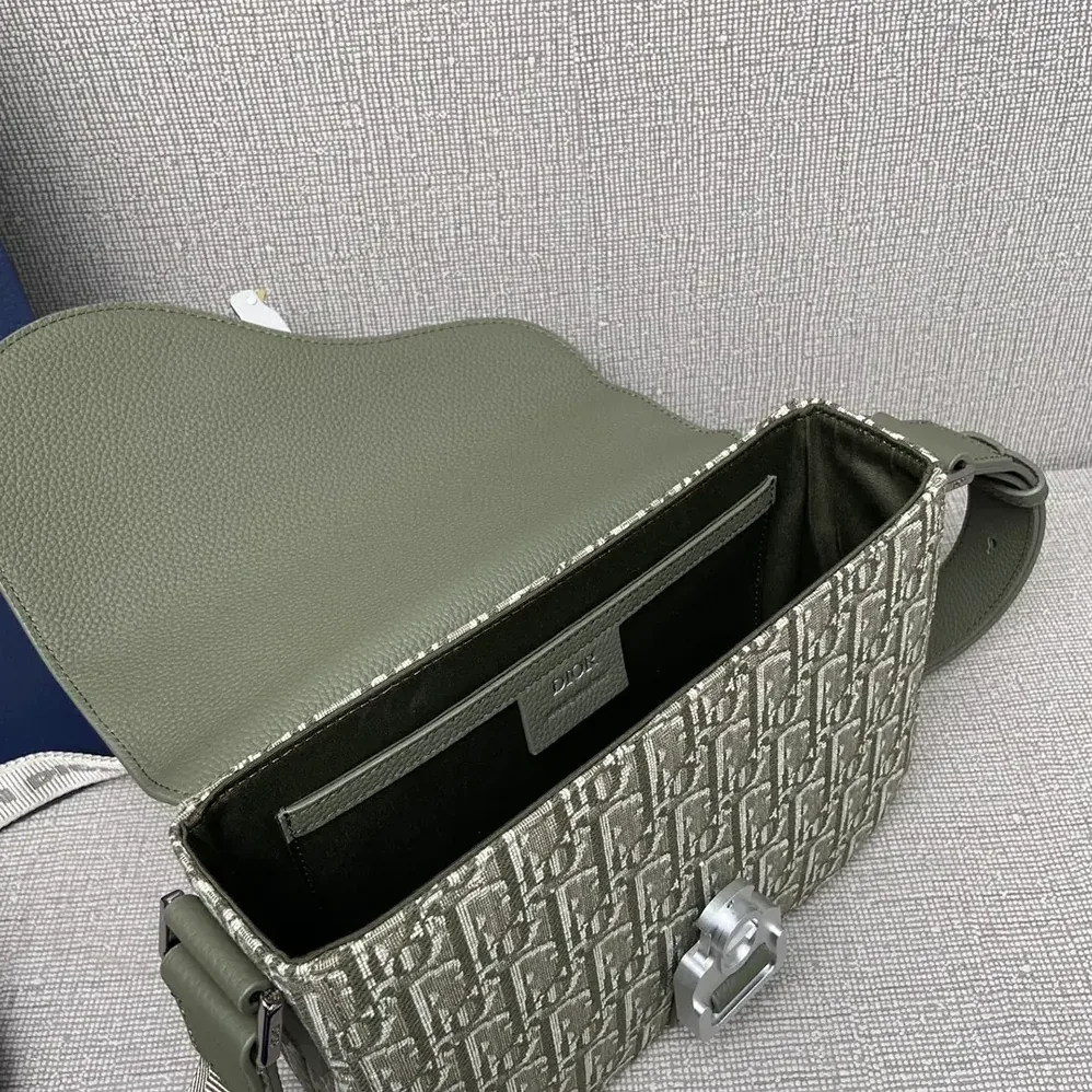 Dior Small Saddle Messenger Bag with Flap Khaki Dior Oblique Jacquard for Men
