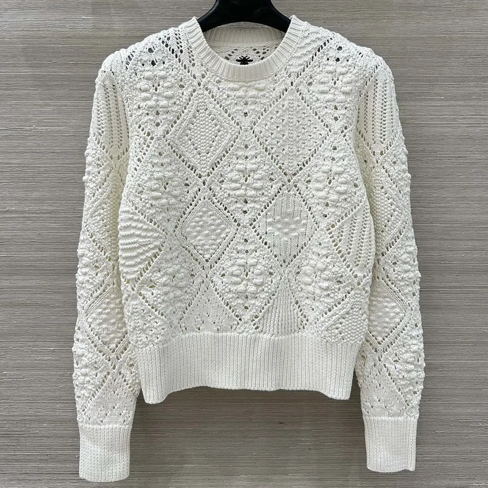 Dior Sweater White Openwork Cotton Knit for Women Dior Sweater White Openwork Cotton Knit for Women