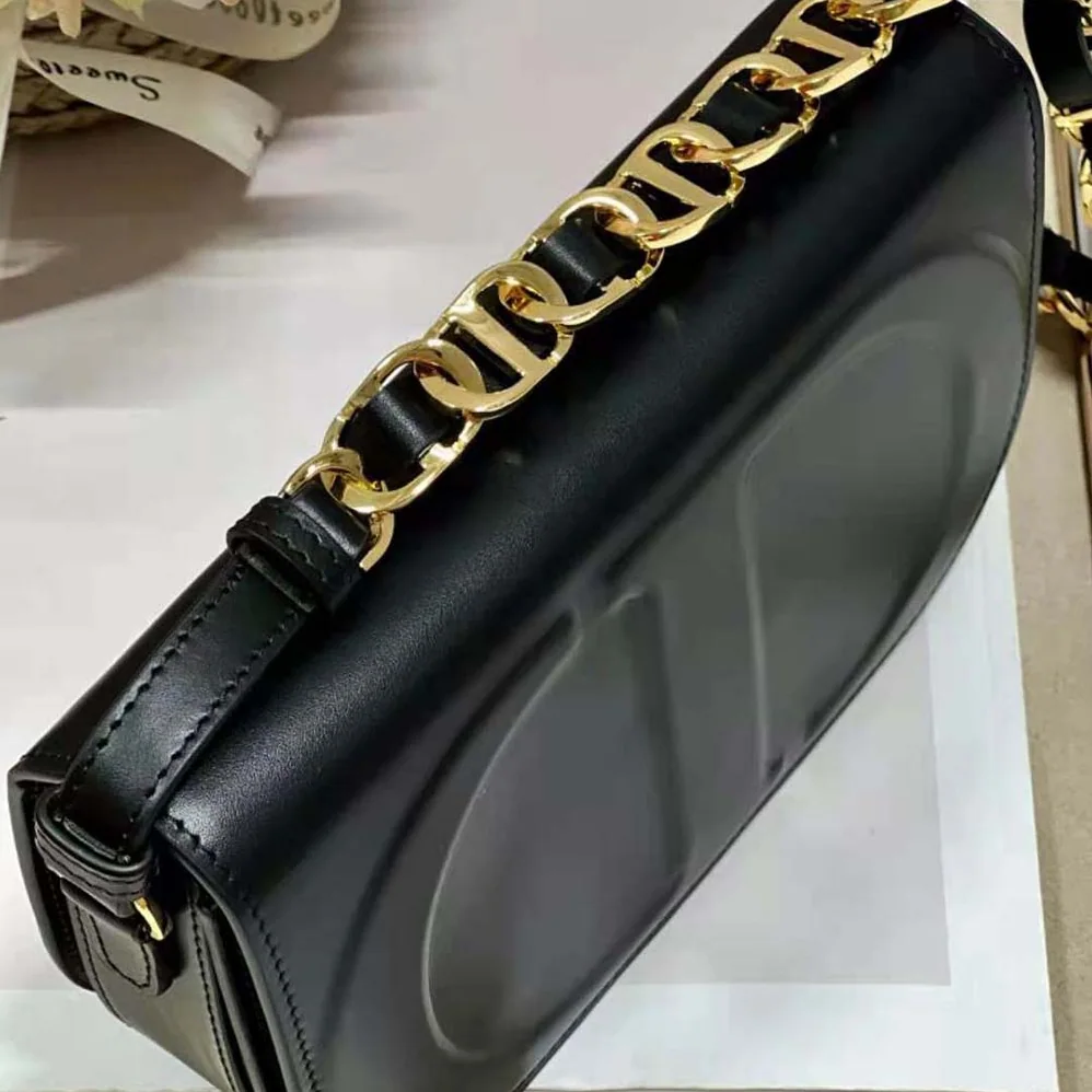Dior CD Signature Bag with Strap Black CD for Women in Embossed Box Calfskin