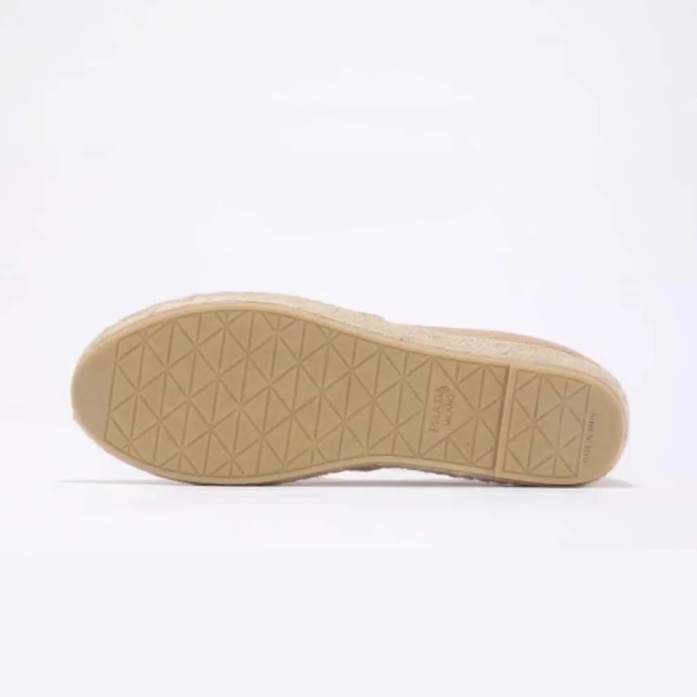 Prada Crochet Espadrilles with Embroidered Logo for Women in Beige