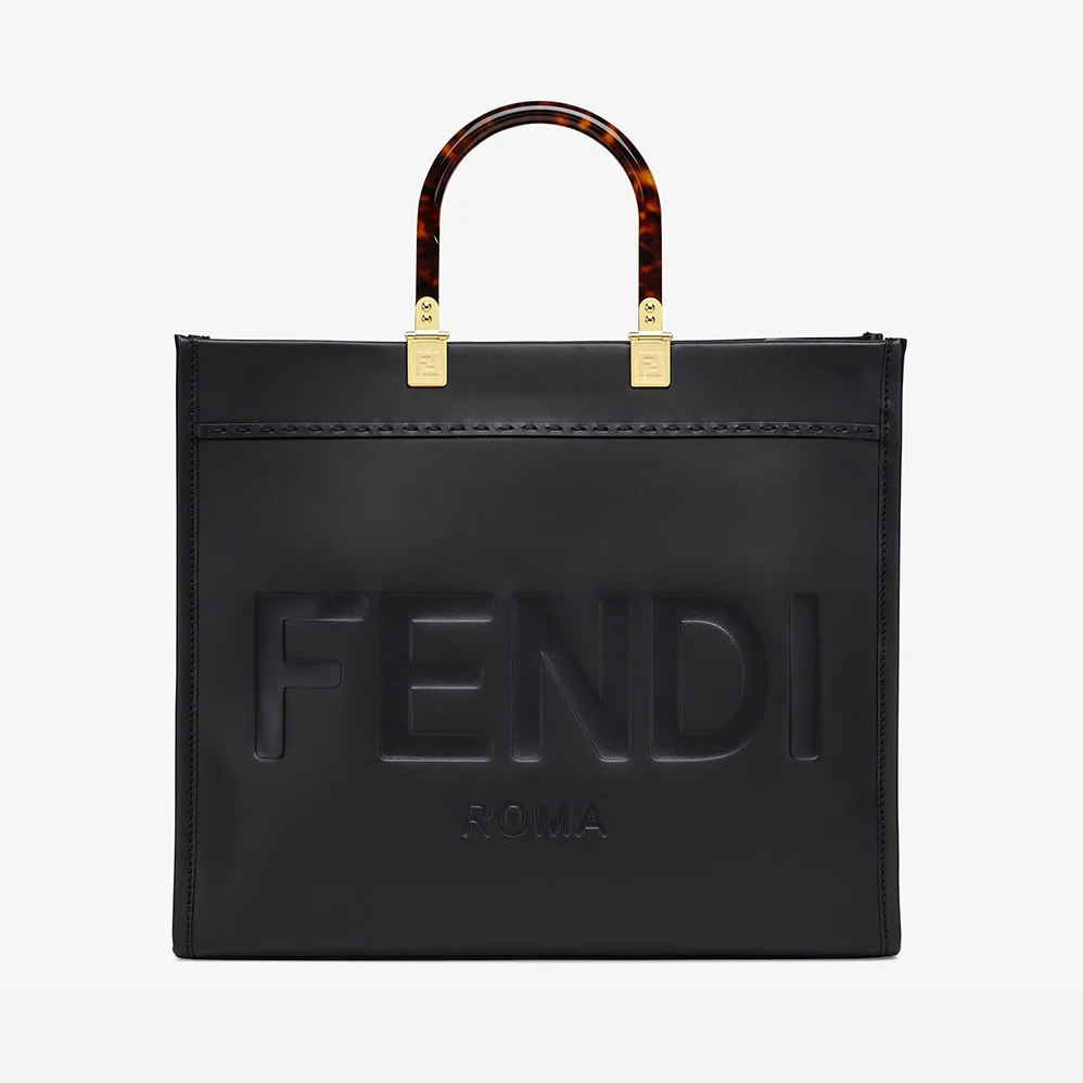 Fendi Sunshine Medium Leather Shopper for Women in Black Fendi Sunshine Medium Leather Shopper for Women in Black