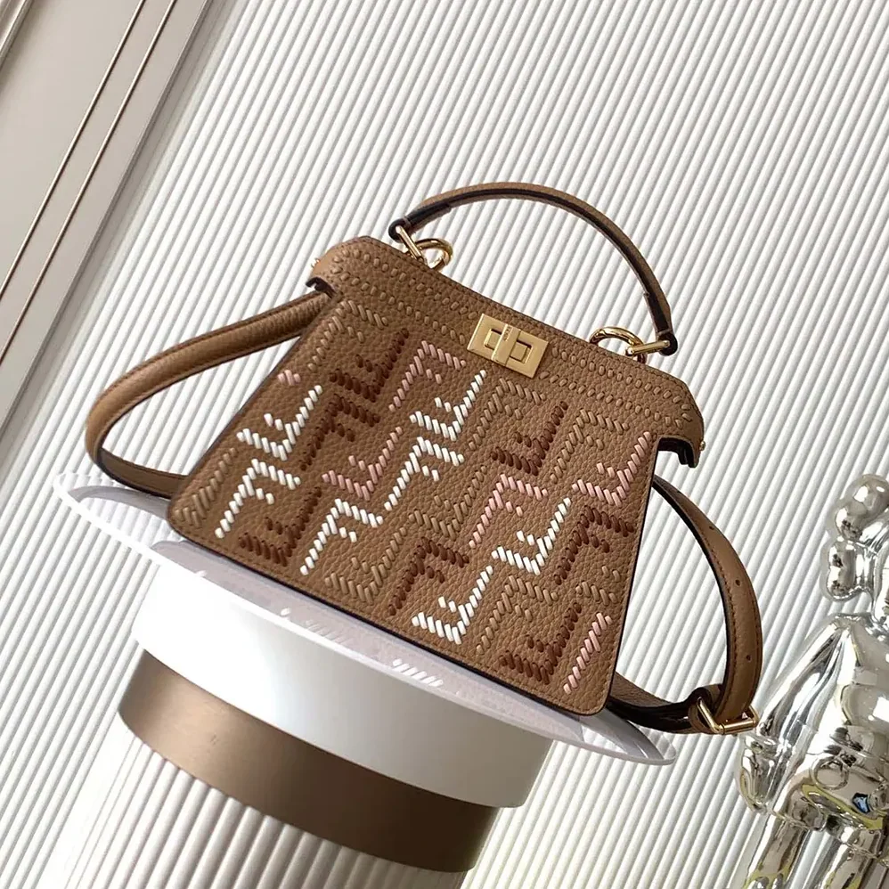 Fendi Peekaboo ISeeU Mini Leather Bag with FF Interlacing for Women Fendi Peekaboo ISeeU Mini Leather Bag with FF Interlacing for Women