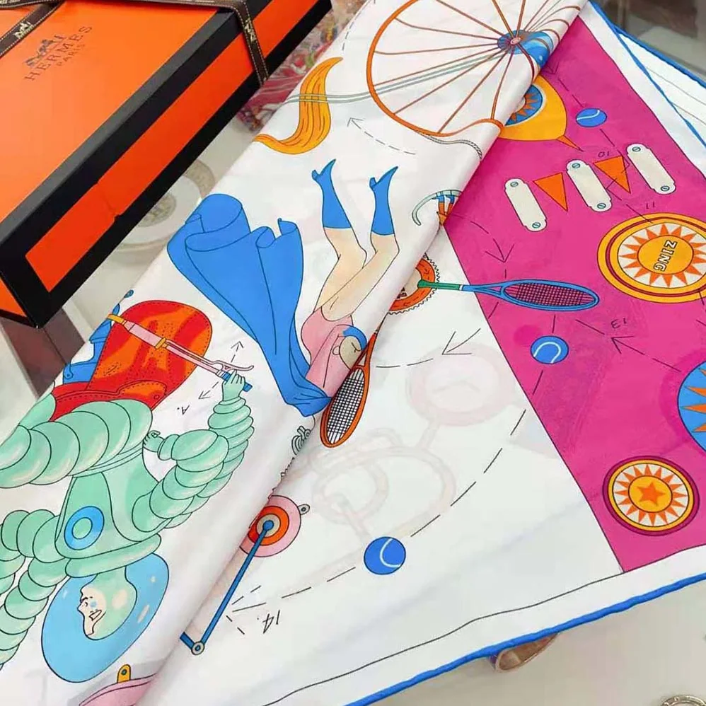 Hermes Tea for Two Scarf 90 in Silk Twill with Hand-Rolled Edges for Women in Pink Hermes Tea for Two Scarf 90 in Silk Twill with Hand-Rolled Edges for Women in Pink