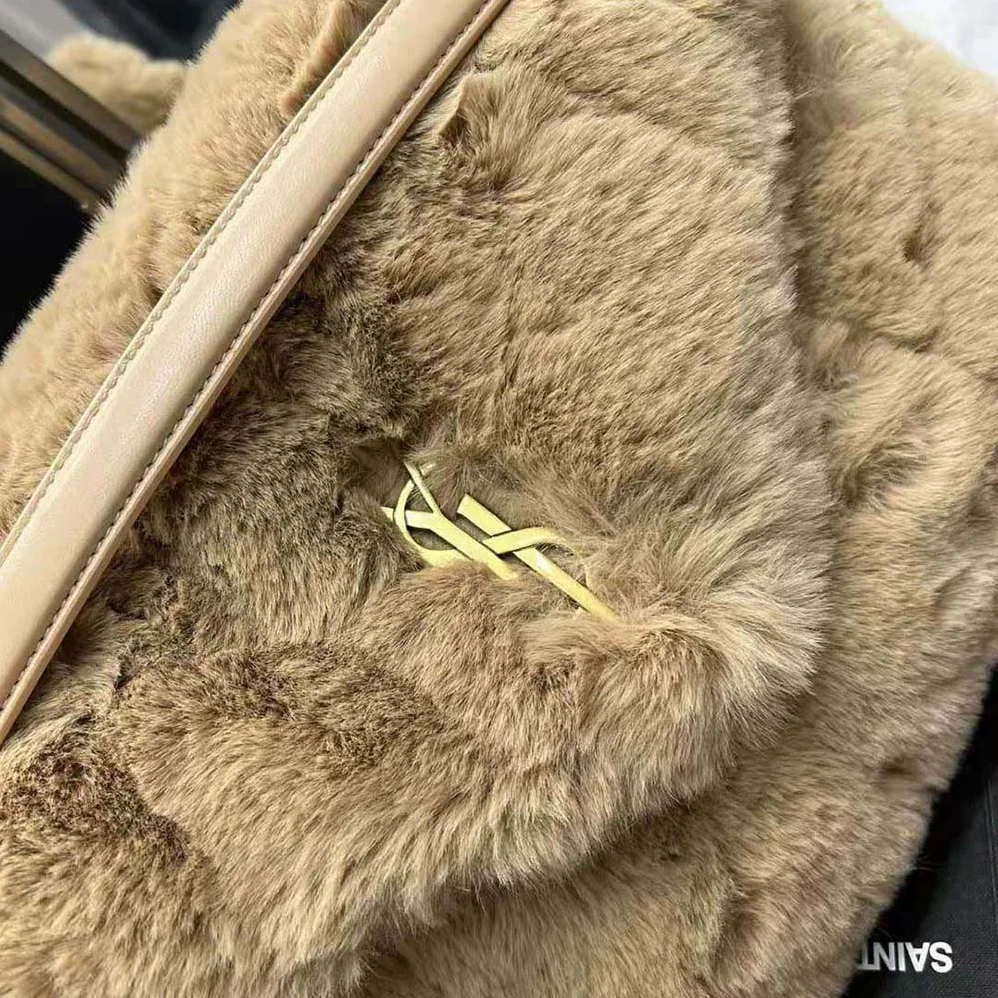 Saint Laurent YSL Puffer Small Bag in Merino Shearling and Lambskin for Women in Sandy Saint Laurent YSL Puffer Small Bag in Merino Shearling and Lambskin for Women in Sandy
