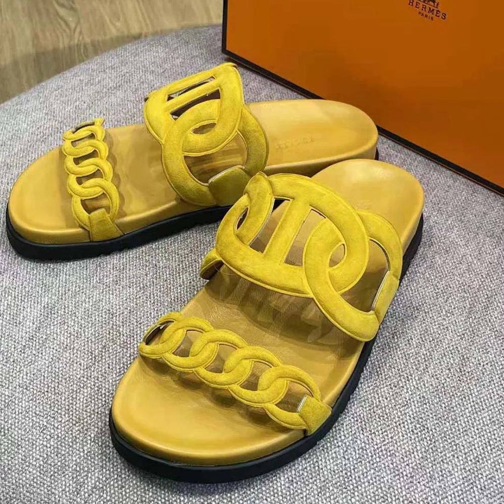 Hermes Extra Sandal in Suede Goatskin for Women in Yellow