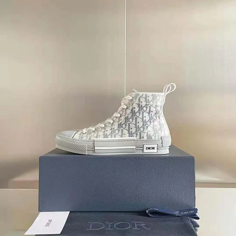 Dior B23 High-Top Sneaker White and Navy Blue Dior Oblique Canvas for Men