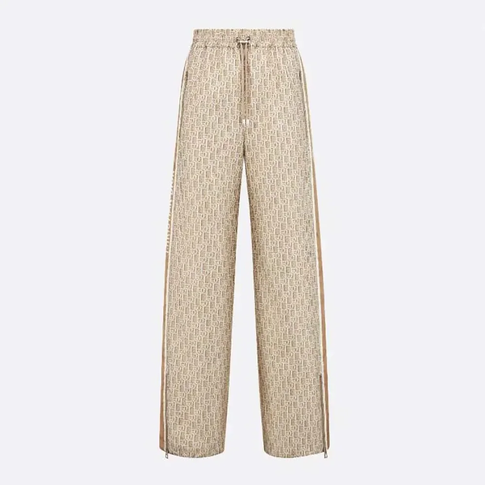 Dior Flared Pants Beige Technical Jacquard Taffeta with Dior Oblique Motif for Women Dior Flared Pants Beige Technical Jacquard Taffeta with Dior Oblique Motif for Women