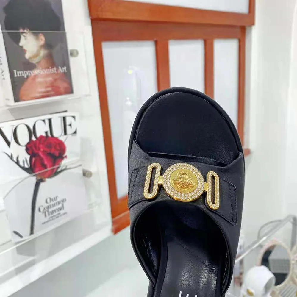 Versace Medusa Biggie Crystal Mules for Women in Black Versace Medusa Biggie Crystal Mules for Women in Black