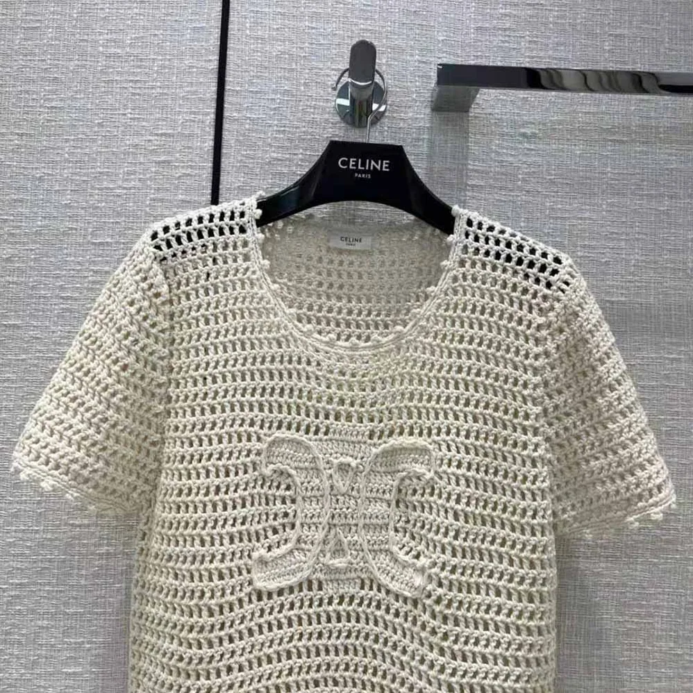 Celine Triomphe T for Women in Shirt in Crocheted Cotton
