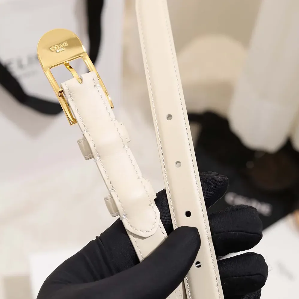 Celine Bc-25 18mm Belt In Taurillon Leather for Women in White Celine Bc-25 18mm Belt In Taurillon Leather for Women in White