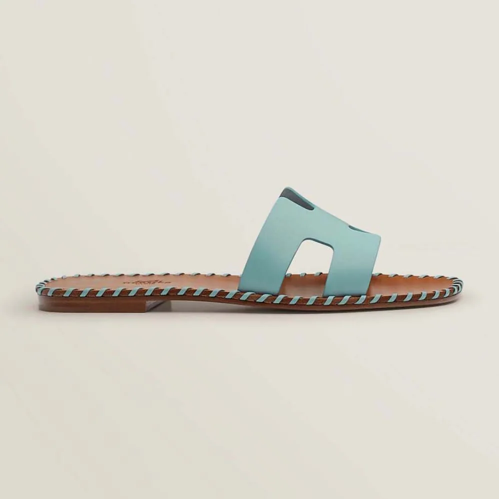Hermes Oran Sandal in Braided Calfskin with Iconic H Cut-Out for Women in Blue Hermes Oran Sandal in Braided Calfskin with Iconic H Cut-Out for Women in Blue
