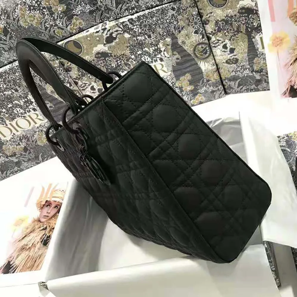 Dior Large Lady Dior Bag Black Ultramatte Cannage Calfskin for Women