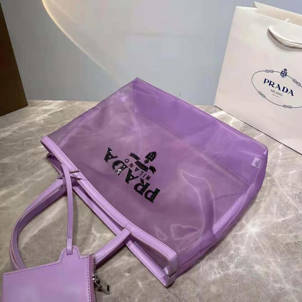 Prada Sequined Mesh Tote Bag for Women in Purple Prada Sequined Mesh Tote Bag for Women in Purple