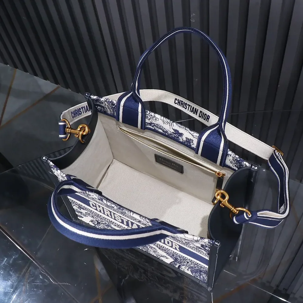 Dior Small Dior Book Tote White and Navy Blue Toile de Jouy Sauvage Embroidery for Women Dior Small Dior Book Tote White and Navy Blue Toile de Jouy Sauvage Embroidery for Women
