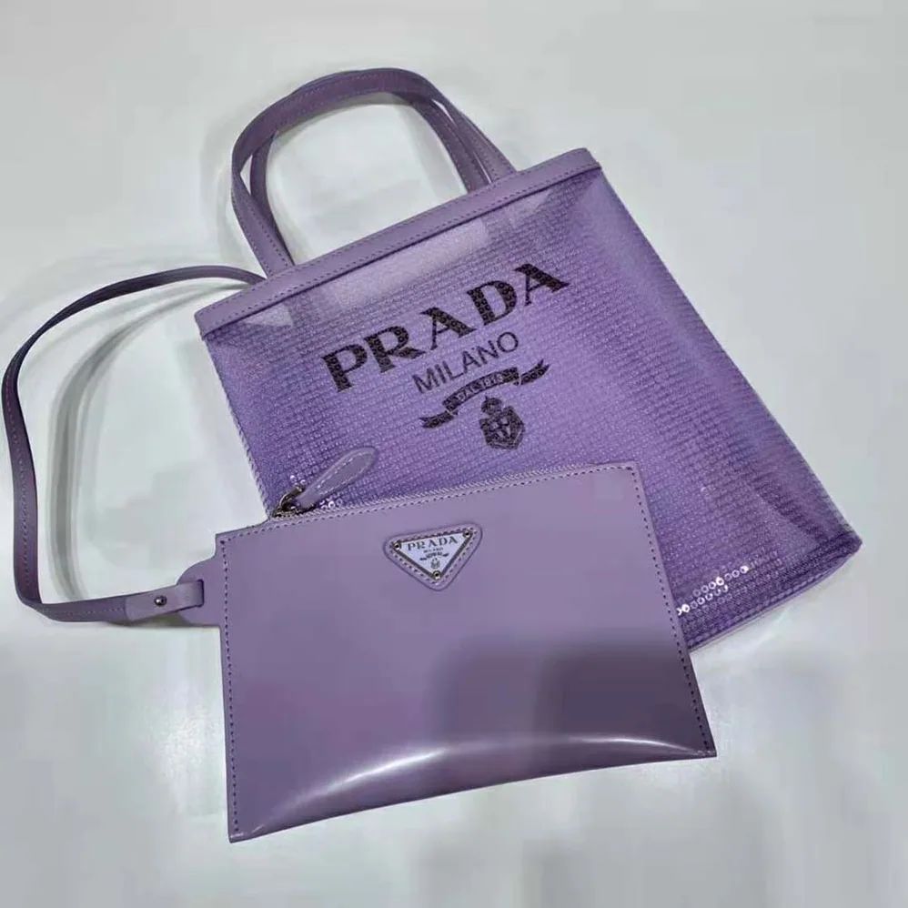 Prada Small Sequined Mesh Tote Bag for Women in Purple Prada Small Sequined Mesh Tote Bag for Women in Purple