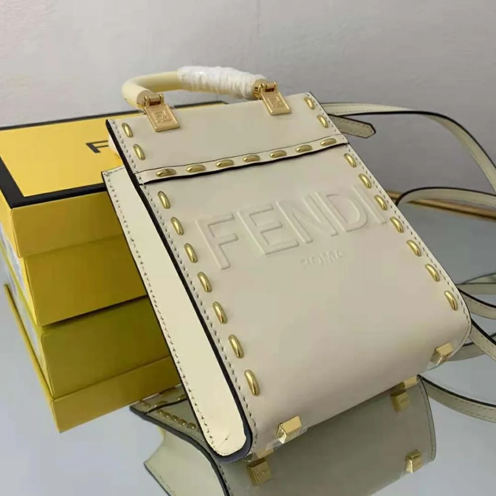 Fendi Mini Sunshine Shopper White Leather Mini Bag for Women Fendi Mini Sunshine Shopper White Leather Mini Bag for Women