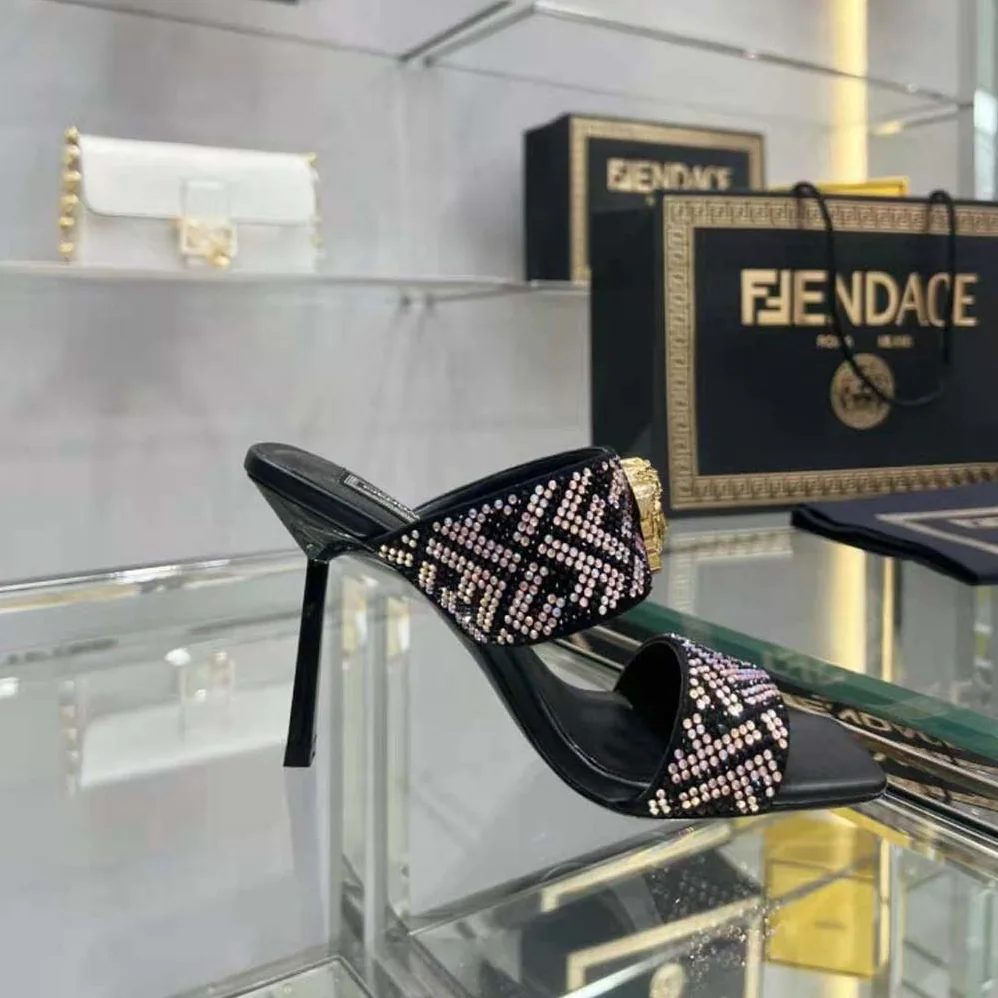 Versace Fendace FF Jacquard Mules for Women Versace Fendace FF Jacquard Mules for Women