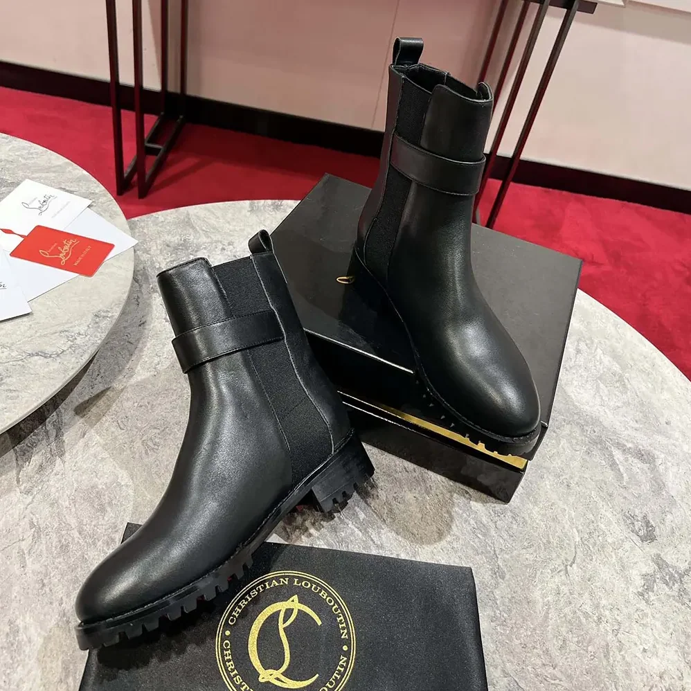 Christian Louboutin CL Chelsea Booty Lug Low Boots Calf Leather for Women in Black