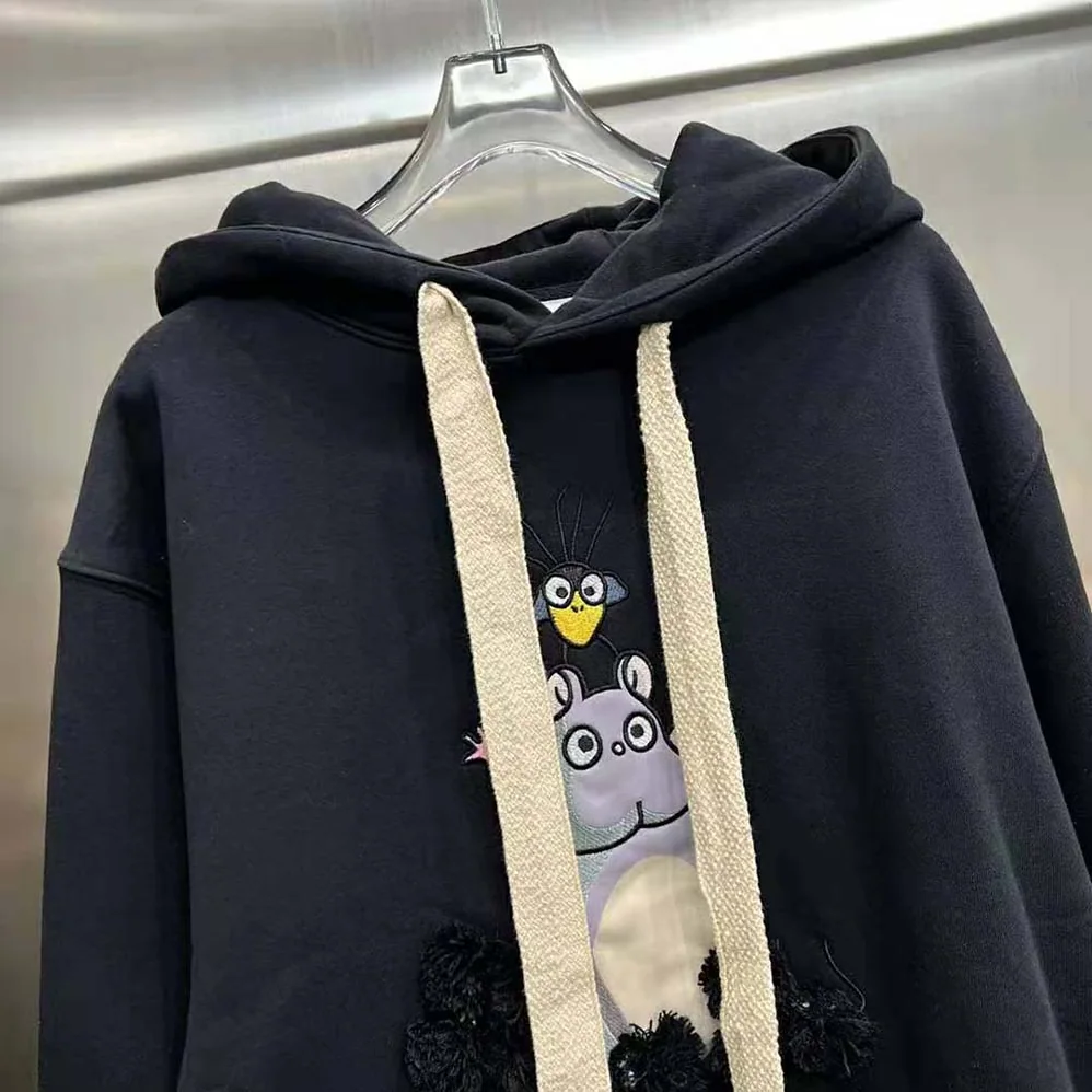 Loewe Bo Mouse Embroidered Hoodie in Cotton for Women in Black