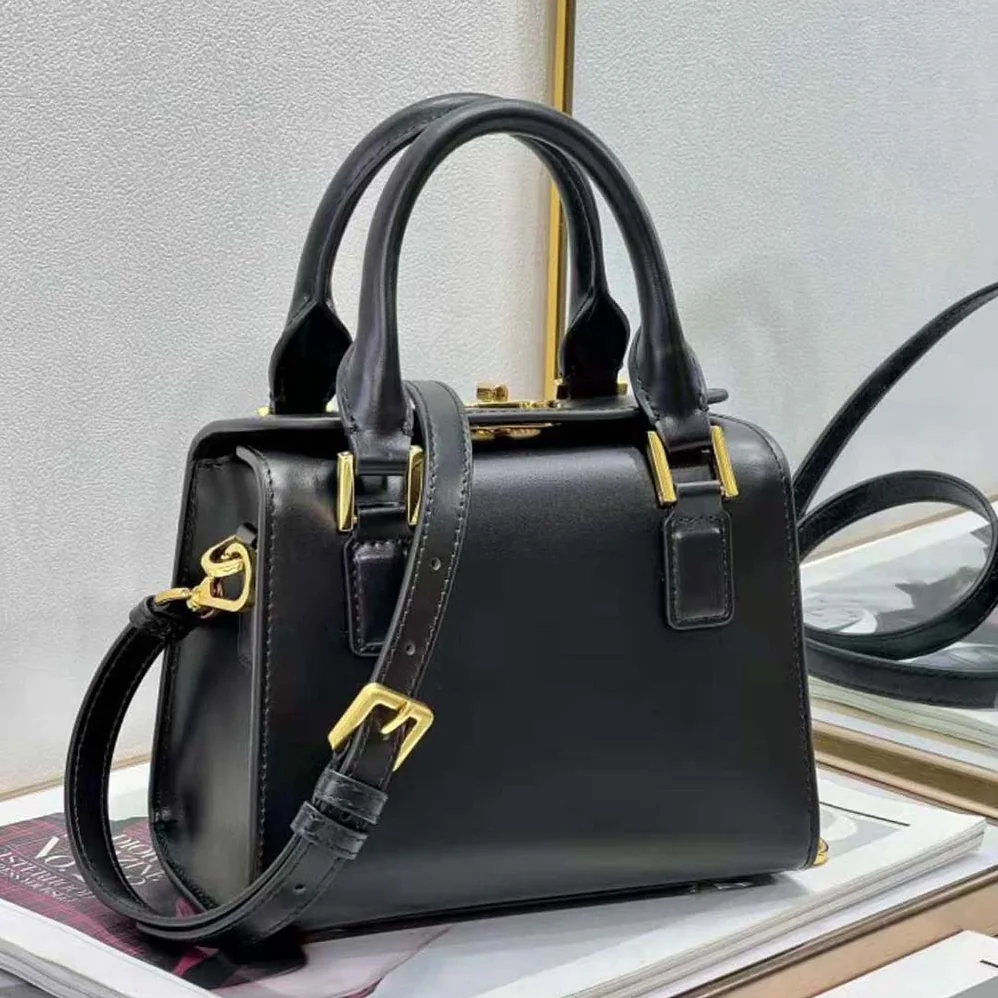 Dior Small Boston Bag Black Box Calfskin for Women