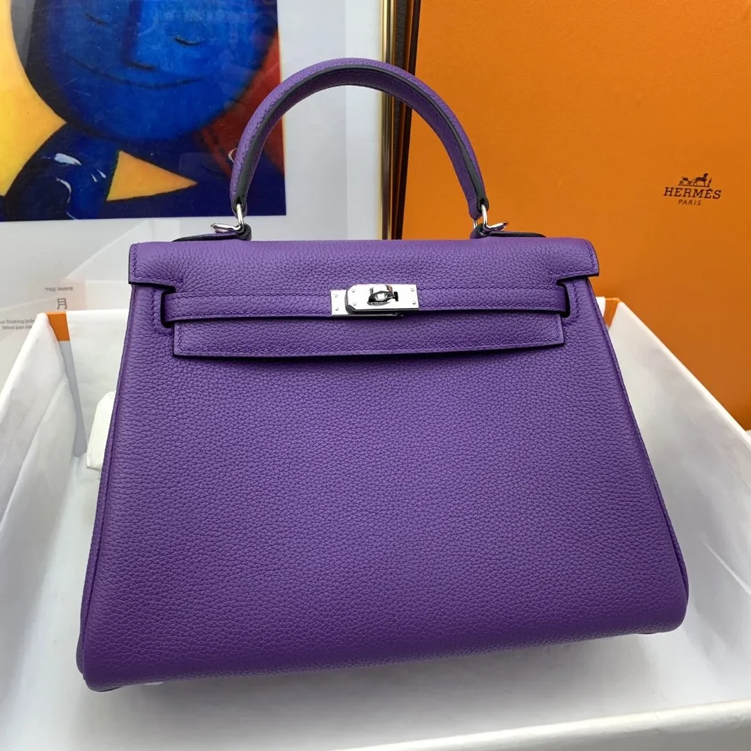 Hermes Kelly 25 Retourne Togo Purple Bag