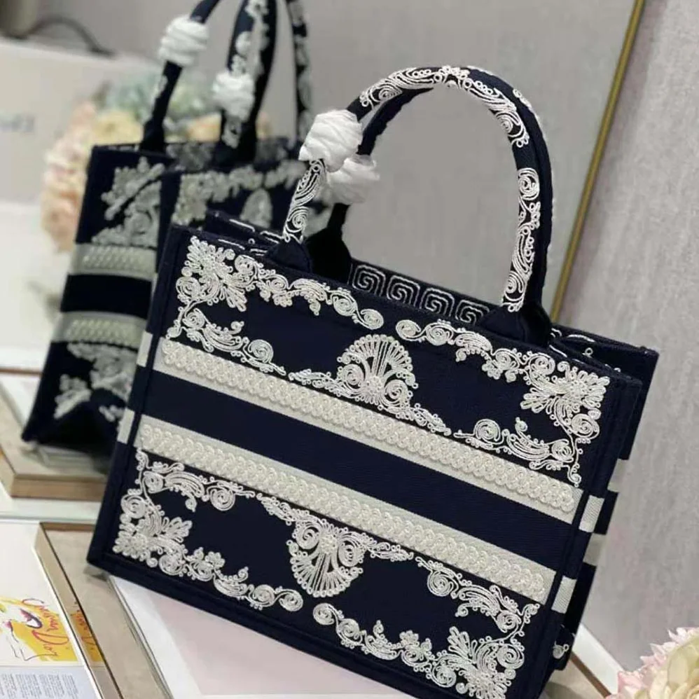 Dior Medium Dior Book Tote Blue Cornely for Women in Effect Embroidered Calfskin
