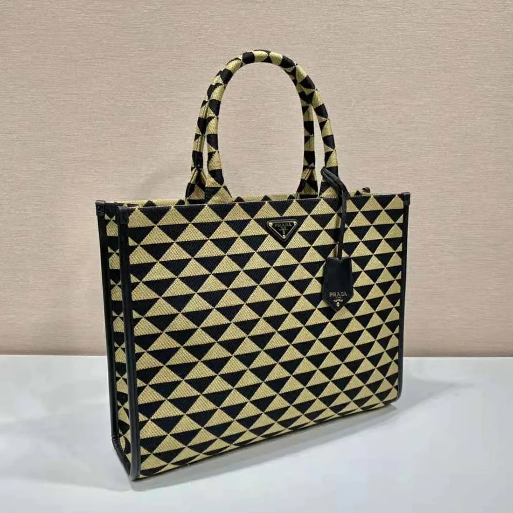 Prada Large Prada Symbole Jacquard Fabric Handbag for Women in Brown