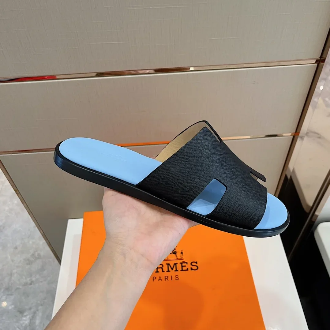 Hermes Izmir Sandals Black in Light Blue