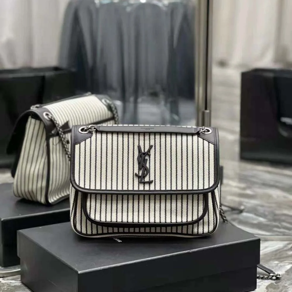 Saint Laurent YSL Niki Medium Chain Bag in Canvas for Women in Black