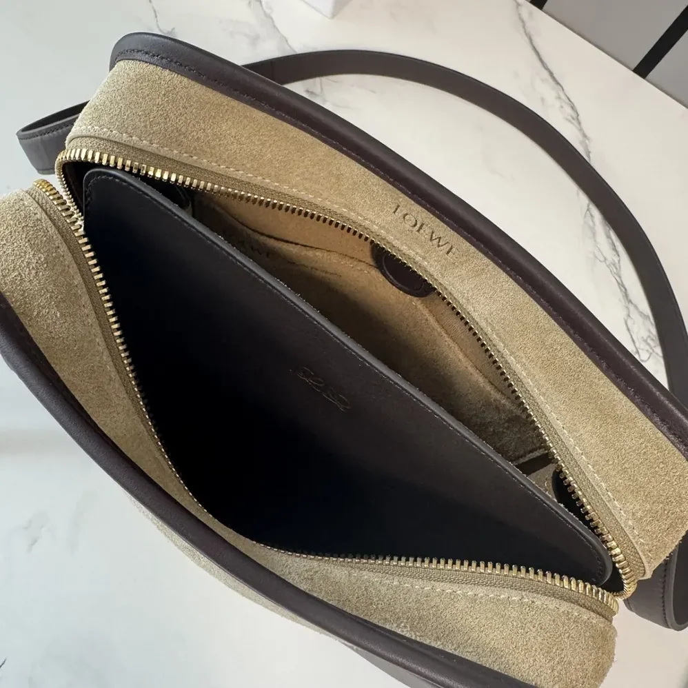 Loewe Small Amazona 180 Bag in Suede for Women in Oro/Chocolat Loewe Small Amazona 180 Bag in Suede for Women in Oro/Chocolat