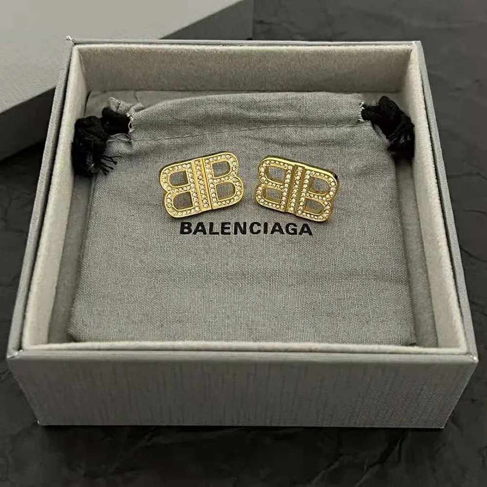 Balenciaga BB 2.0 XS Earrings in Gold Brass and Rhinestones for Women Balenciaga BB 2.0 XS Earrings in Gold Brass and Rhinestones for Women