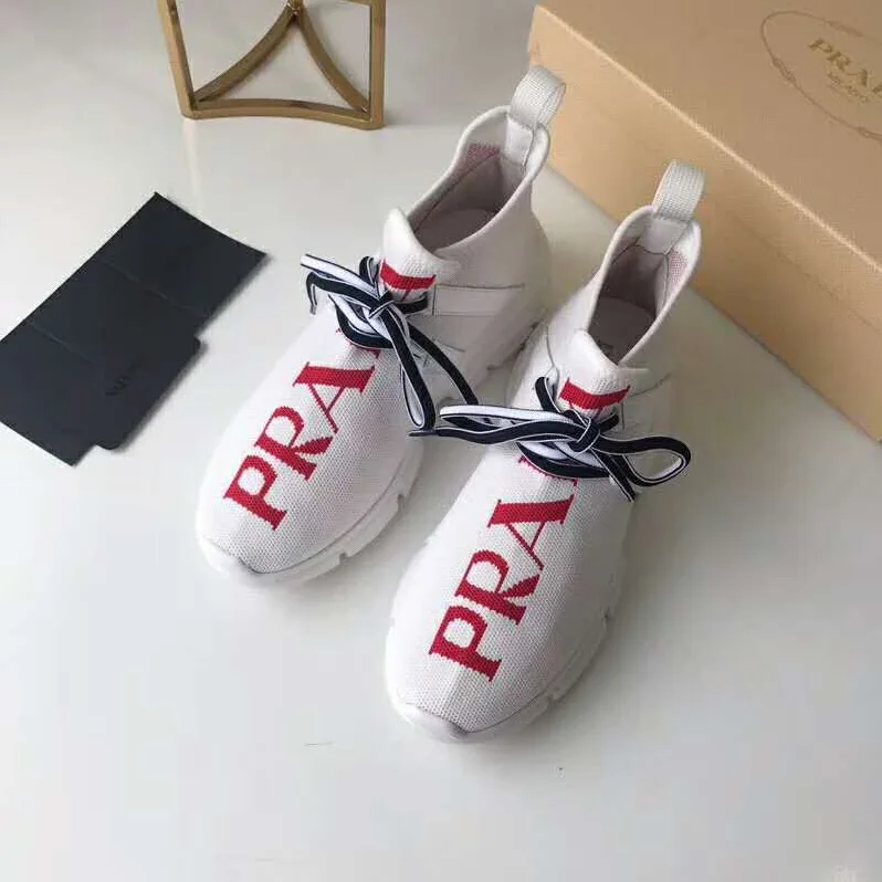 Prada Shoes Knit Sneakers 15mm Heel for Women in White