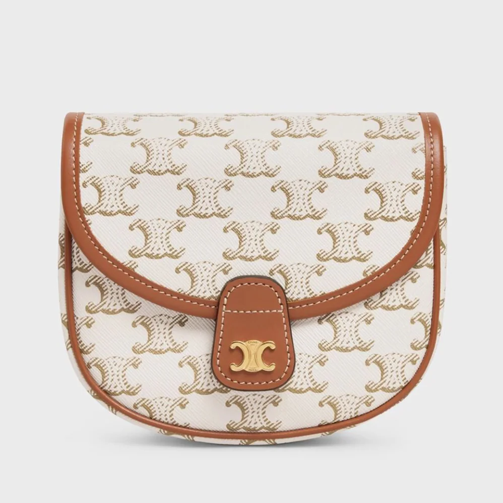 Celine Mini Besace in Triomphe Canvas and Calfskin for Women in White Celine Mini Besace in Triomphe Canvas and Calfskin for Women in White