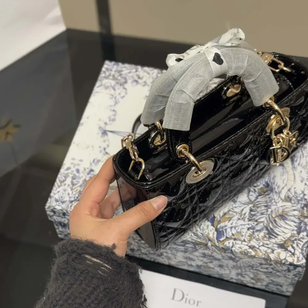 Dior Small Lady D-Joy Bag Black Patent Cannage Calfskin for Women