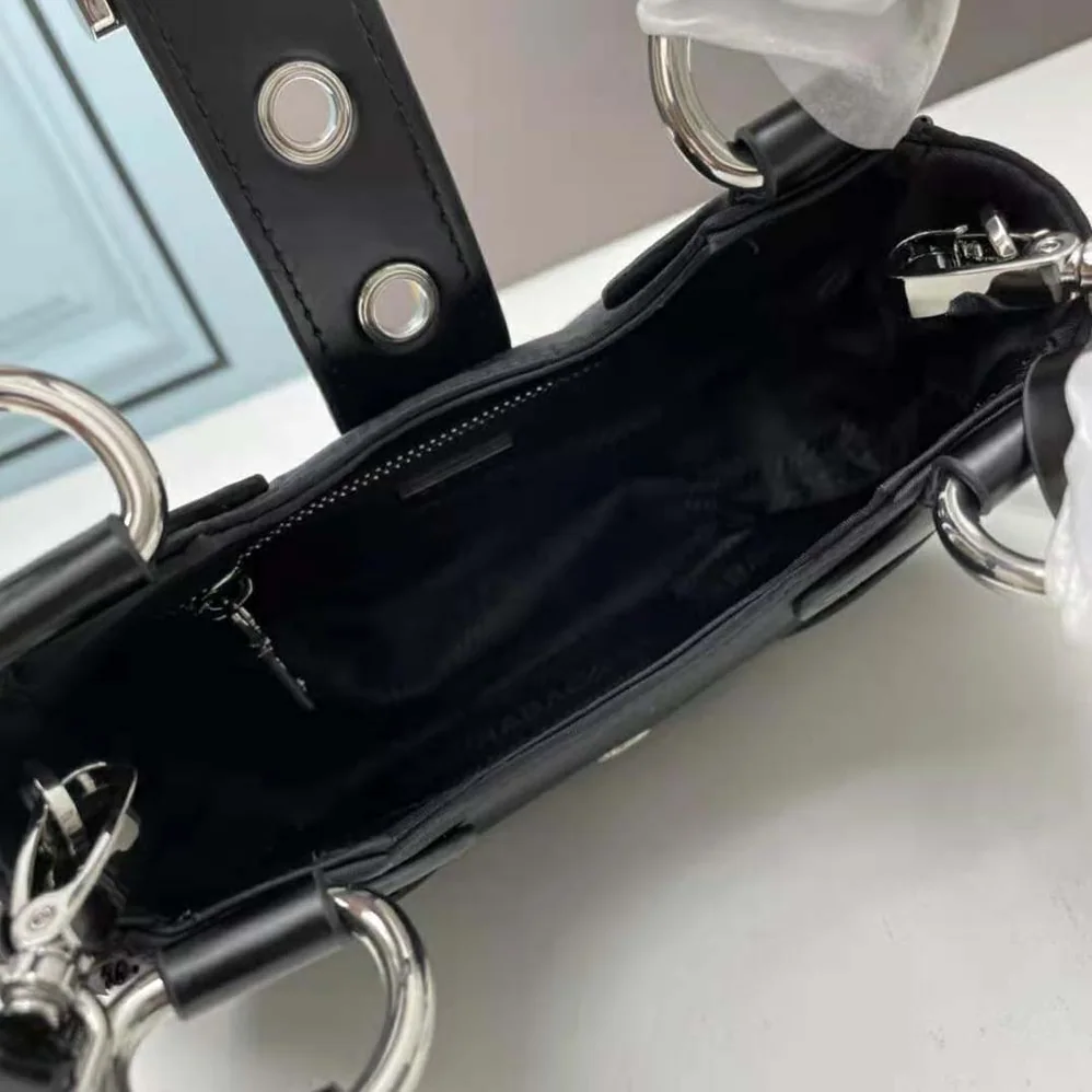 Prada Moon Re-Nylon and Leather Bag for Women in Black