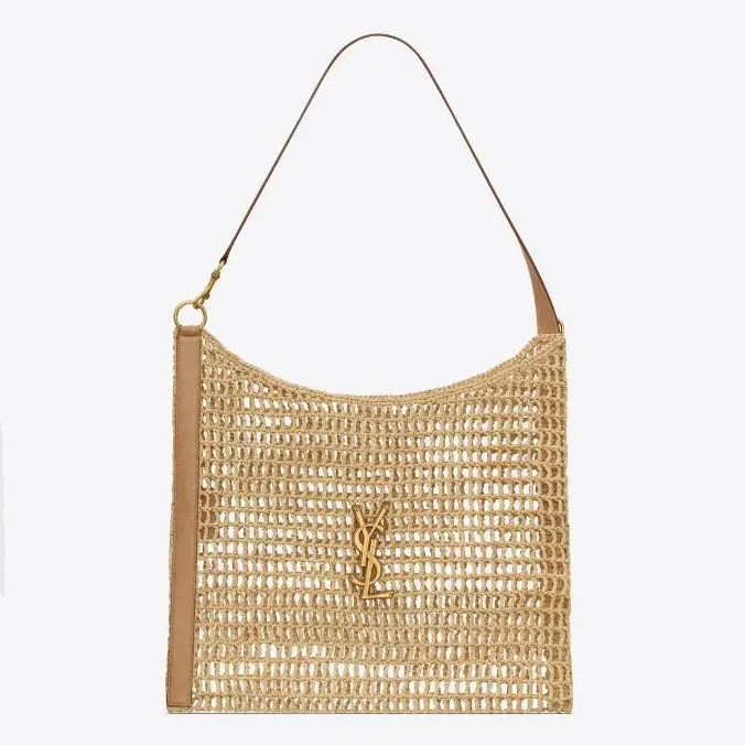 Saint Laurent YSL Oxalis in Raffia Crochet and Leather for Women