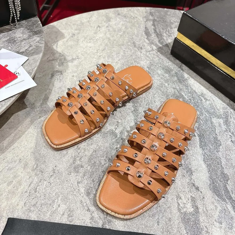 Christian Louboutin Charja Mules Waxed Calf Leather for Women in Brown Christian Louboutin Charja Mules Waxed Calf Leather for Women in Brown