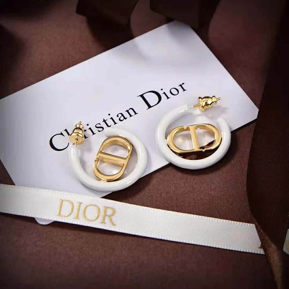 Dior 30 Montaigne Earrings Gold-Finish Metal and Dusty Ivory Lacquer for Women