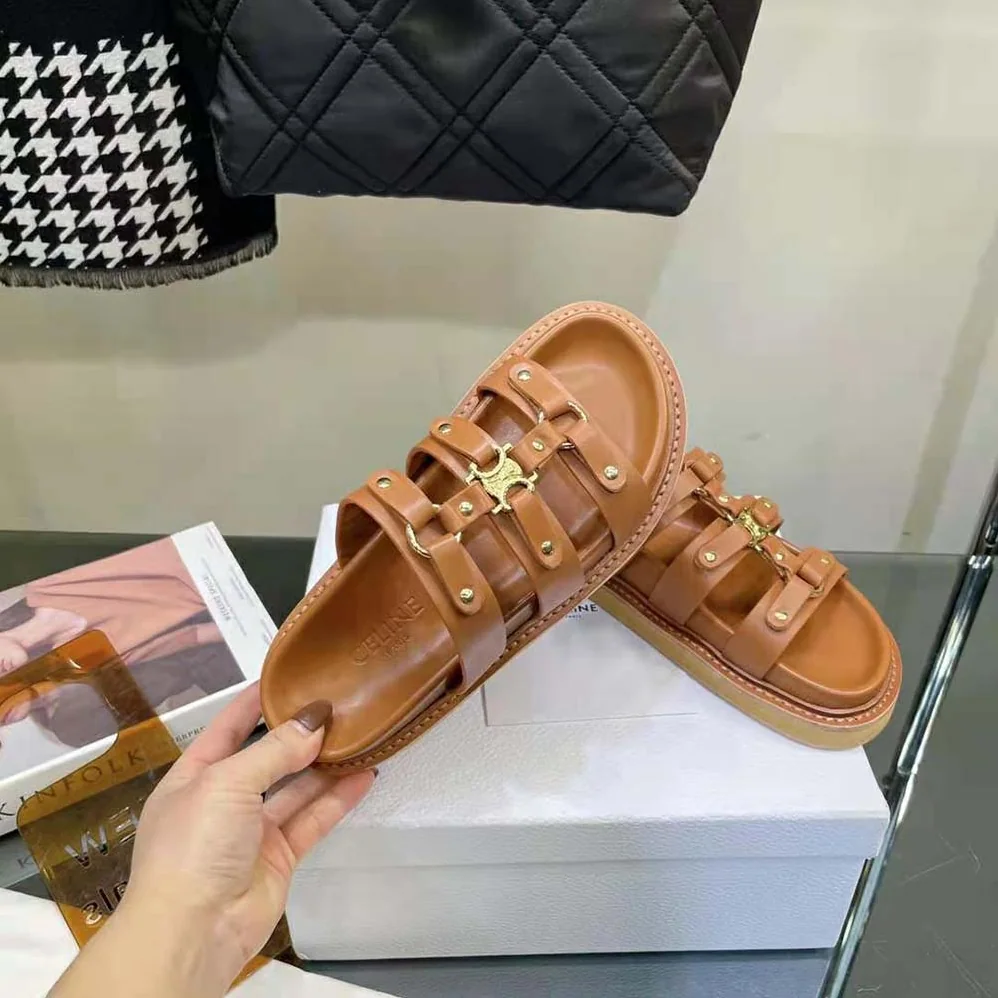 Celine Slides Tippi in Calfskin Vegetal Tanning for Women Celine Slides Tippi in Calfskin Vegetal Tanning for Women