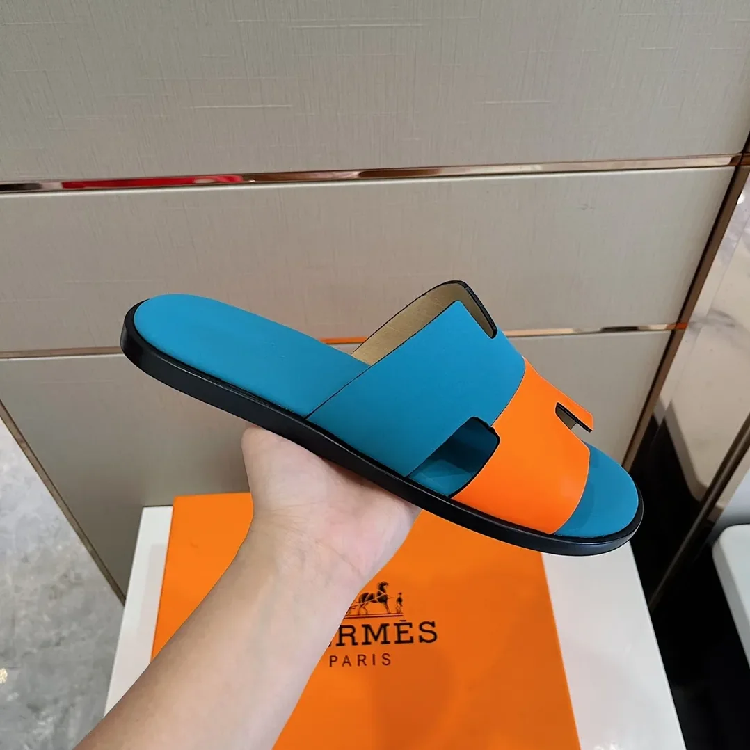 Hermes Izmir Sandals Blue in Orange Hermes Izmir Sandals Blue in Orange